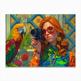 Parrot And Woman Canvas Print