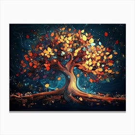 3d Colorful Tree in the Dark Background, 3d Abstraction Artwork Canvas Print