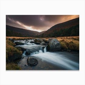 Cloudy Sky Over A Mountain Stream Canvas Print