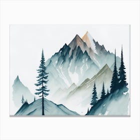 Mountain And Forest In Minimalist Watercolor Horizontal Composition 64 Canvas Print