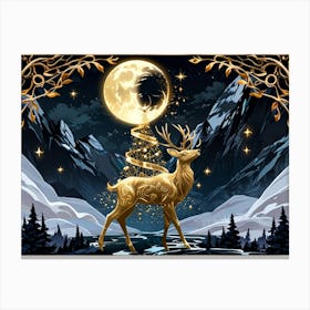 Deer In The Moonlight Canvas Print