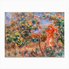Woman In Red In A Landscape, Pierre Auguste Renoir Canvas Print
