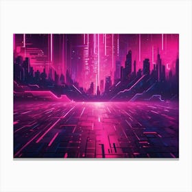 Abstract Image Of A Futuristic Cityscape Silhouetted Against A Vibrant, Neon Lit Sky Canvas Print