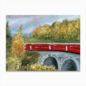 Train Into The Fall - Anton Maliar painting red ornage autumn nature landscape Canvas Print