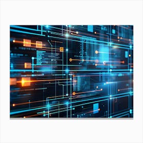 Abstract Digital Background With A Complex Network Of Lines, Dots, And Glowing Colors, Symbolizing Data Flow And Connectivity Canvas Print