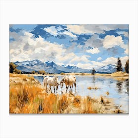 Horses Painting In Lake District, New Zealand, Landscape 2 Canvas Print