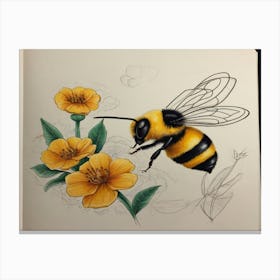 Bee And Flowers 1 Canvas Print