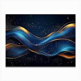 Abstract Blue and Gold Wave Design with Fluid Lines and Glowing Stars Canvas Print