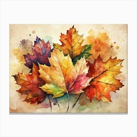 Watercolor Autumn Leaves On Beige Background Canvas Print