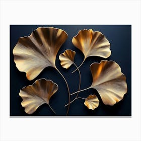 Refined 3d Floral Art with Golden Ginkgo Biloba Leaves on Dark Background 1 Canvas Print