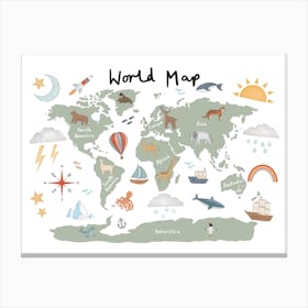 World Map In Green Canvas Print