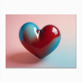 A Red And Blue Heart Shaped Object With A Shiny, Reflective Surface On A Pink And Blue Gradient Background Canvas Print