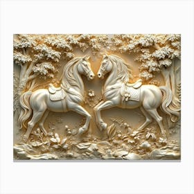 3d Two Horse In Forest Art With Intricate Details And Elegant Design 1 Canvas Print