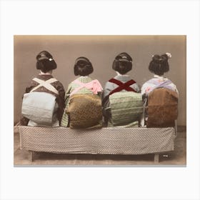 Four Japanese Women Seated On A Bench Canvas Print