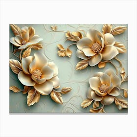 Gold Flowers On A Wall Canvas Print