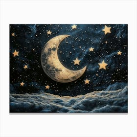 3d Celestial Design with Moon and Stars Canvas Print