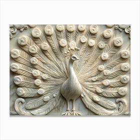 A Majestic Peacock Displaying 3d Carved in Marble Canvas Print