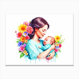 Mother With Flowers Canvas Print