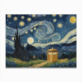 Tardis On Starry Nighy Vam Gogh Nature Canvas Print