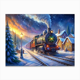 Vintage Steam Train Traveling Through Winter Landscape Canvas Print