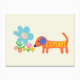 Playful Meadow Explore Dachshund Dog and Wild Flowers Illustration Kids Canvas Print