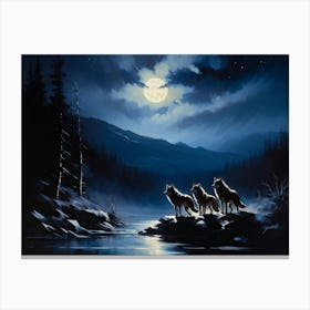 A Pack Of Wolves Silhouetted Under A Full Moon Their Howls Amalgamating With The Wailing Wind Amid (4) Canvas Print