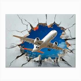 Airplane Flying Through A Hole In The Wall Canvas Print