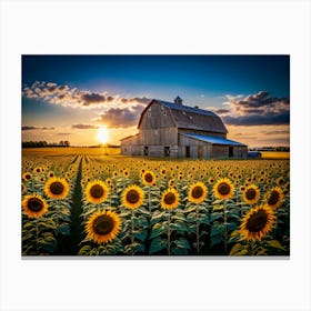 Sunflowers In The Field Barn -Ai Canvas Print