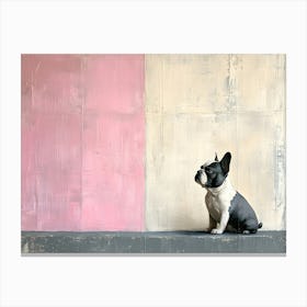 Minimal French Bulldog With Pink 2 Canvas Print