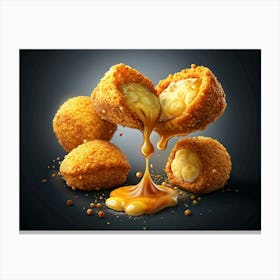 Closeup Of Golden Fried Cheese Balls With Dripping Sauce Canvas Print