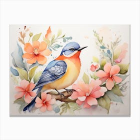 Beautiful Watercolor  Bird Floral Art Canvas Print