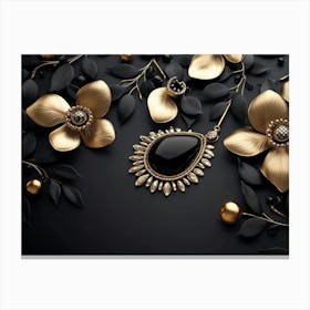 Gold Jewelry On Black Background Canvas Print