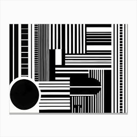 Retro Inspired Linocut Abstract Shapes Black And White Minimal, 1122 Canvas Print