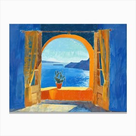 Santorini From The Window View Painting 1 Canvas Print