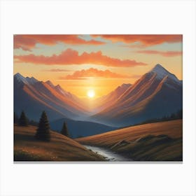 Sunset In The Mountains Landscape 3 Canvas Print