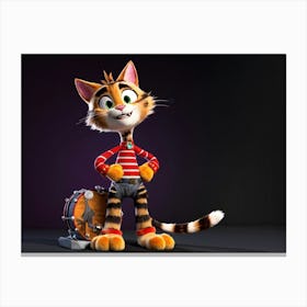 3d Animation Of A Tabby Cat Character With A Rocker Style Standing Emphasizing Front And Back Paws Canvas Print