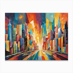 Starburst City A Symphony Of Urban Lights And Neon Dreams Canvas Print