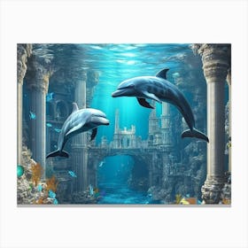 Dolphins In The Sea 2 Canvas Print