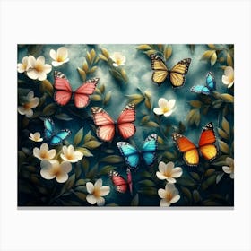 Floral Pattern with Colorful Butterflies Illustration Background 1 Canvas Print