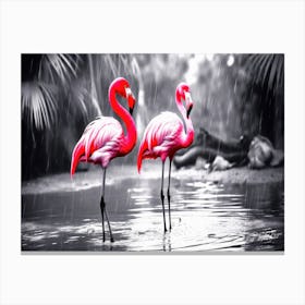 Flamingo Pretty - Flamingos In The Rain Canvas Print