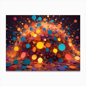 An Explosion Of Colorful Confetti And Circles Against A Dark Background With A Scattering Of Confetti On The Ground Canvas Print