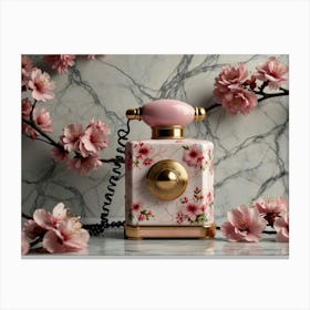 Pink Telephone With Cherry Blossoms Canvas Print