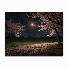 Cherry Blossoms At Night 4 Canvas Print