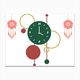 Clock With Flowers Canvas Print