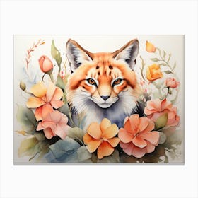 Fox Floral Watercolor Painting Canvas Print