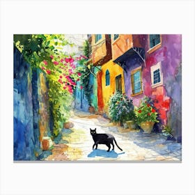 Istanbul, Turkey   Cat In Street Art Watercolour Painting 3 Canvas Print