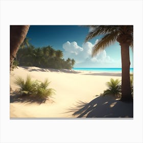Palm Trees Lining The Sandy Beach Scene Canvas Print