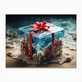 Gift Box On The Beach Canvas Print