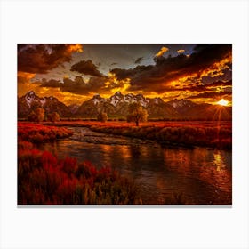 Sunset Over The Grand Teton Mountains Canvas Print