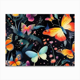 Butterflies On A Black Background Canvas Print